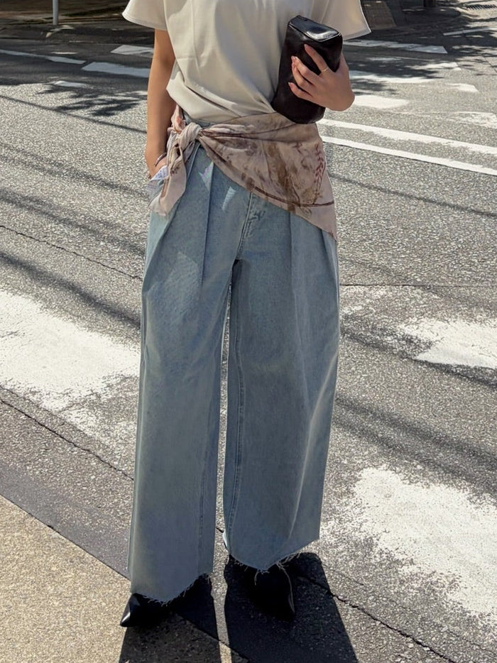 denim tuck pants