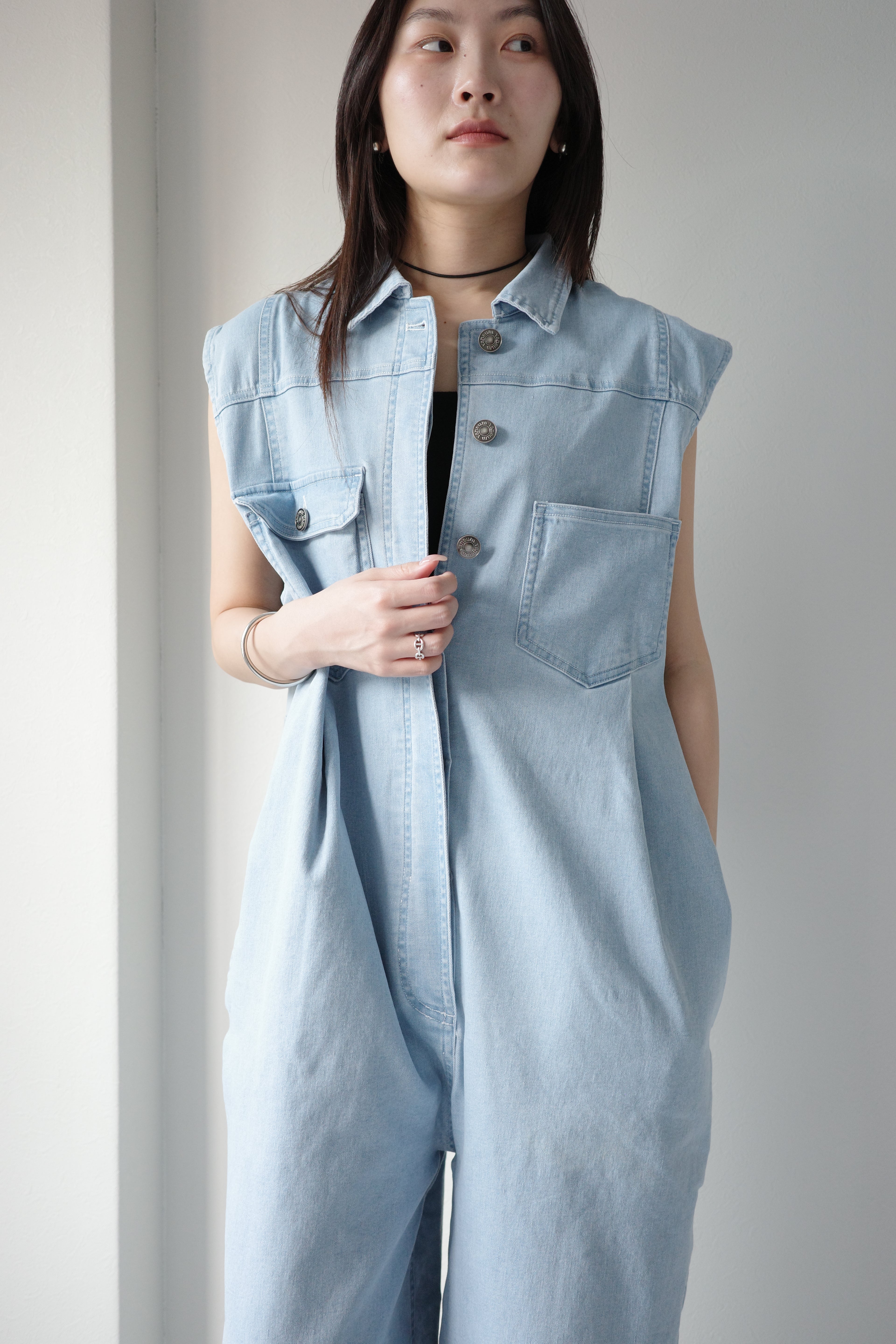 "vaneum" stretch denim overalls