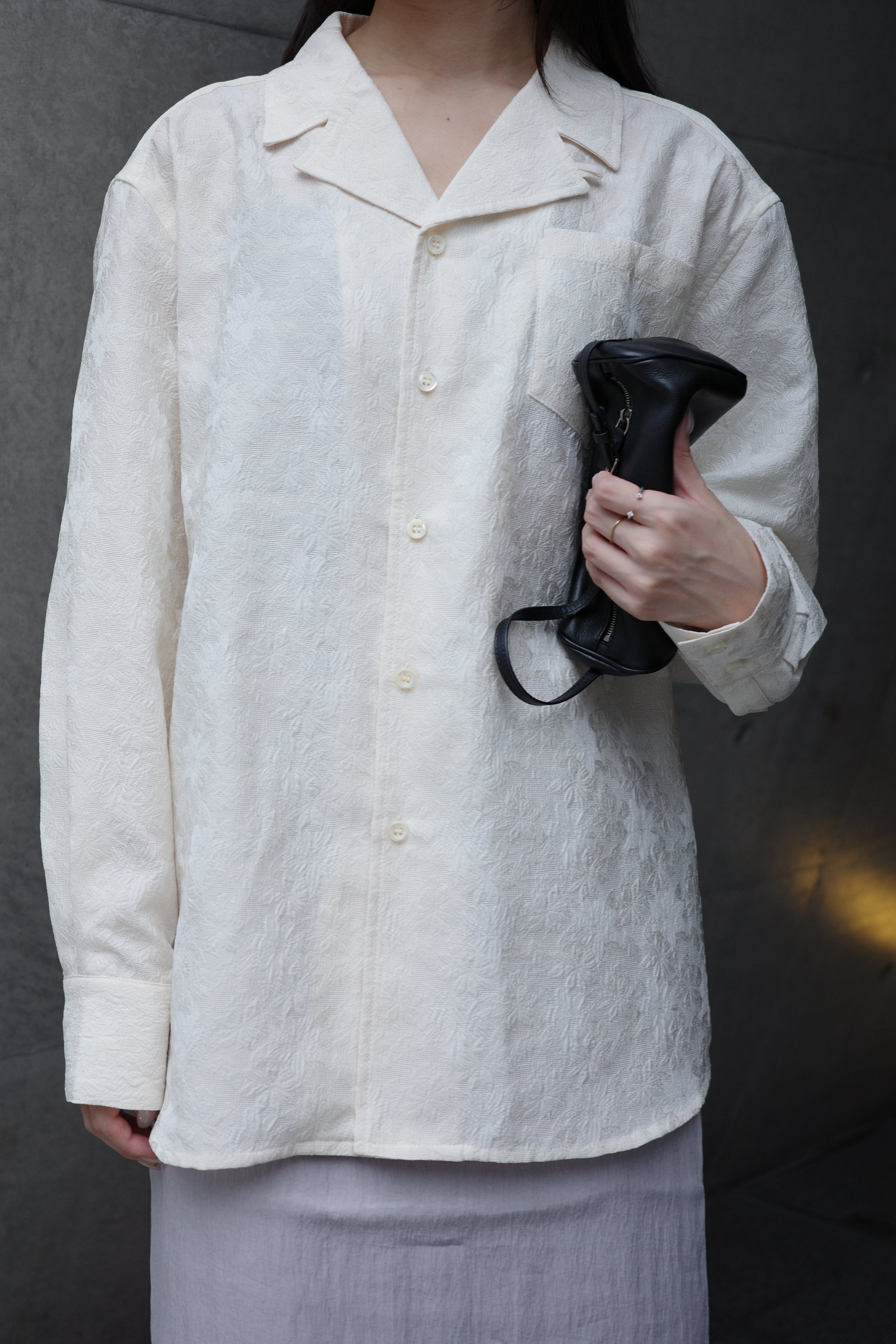 OPEN-COLLARED JACQUARD SHIRT