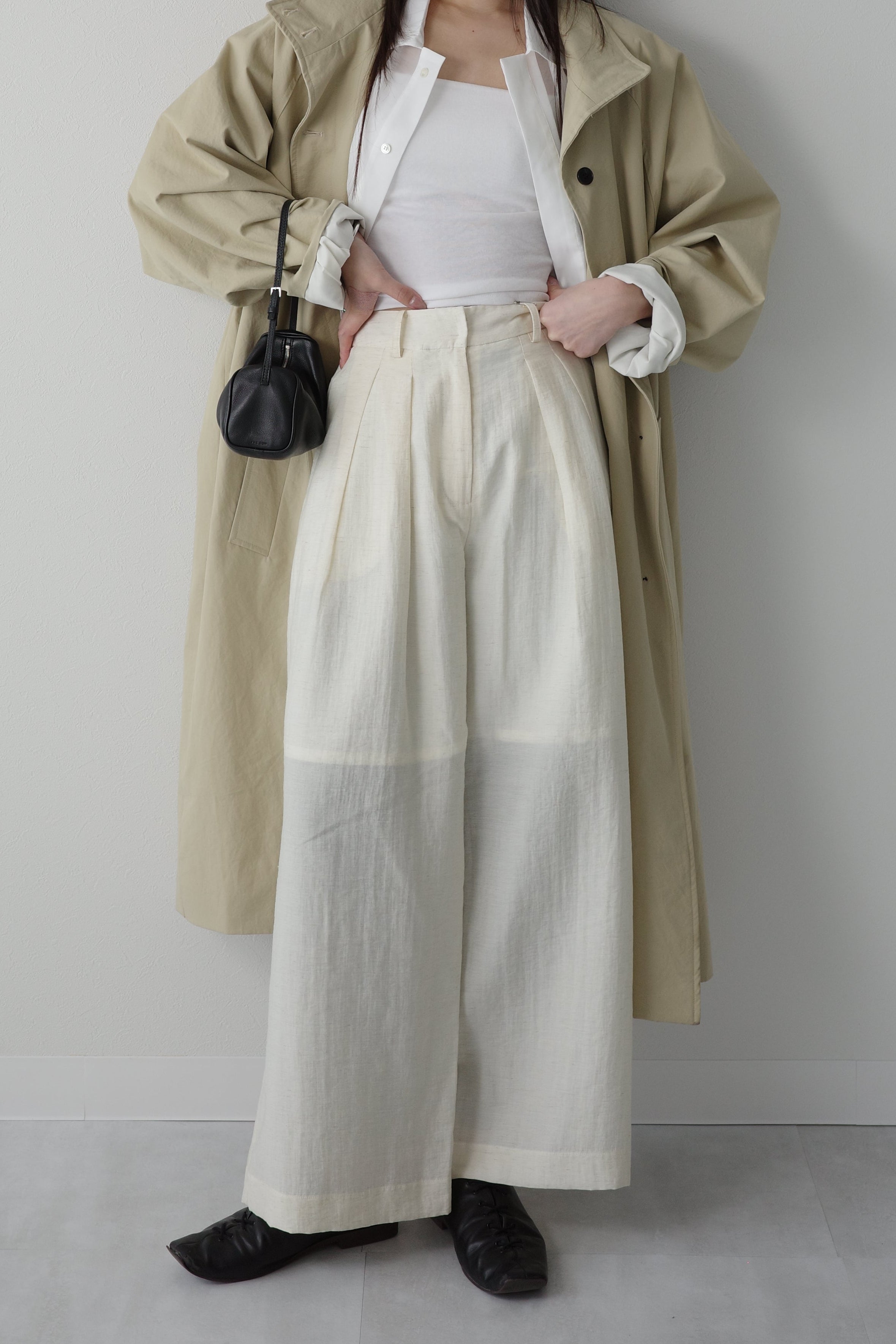 Linen Blend Tuck Wide Pants