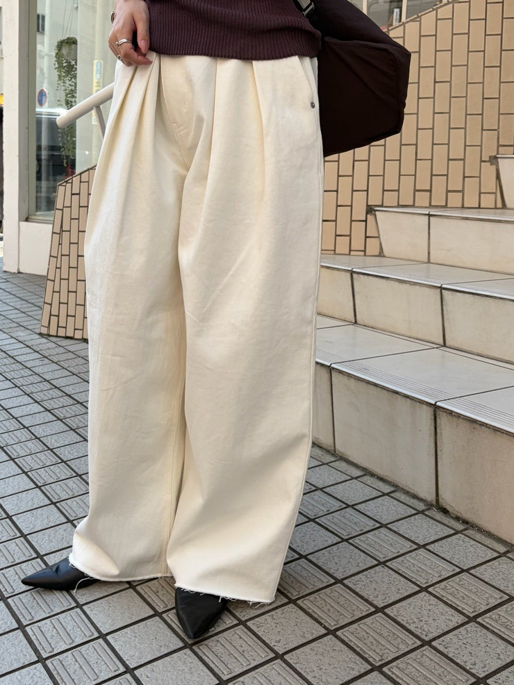 denim tuck pants