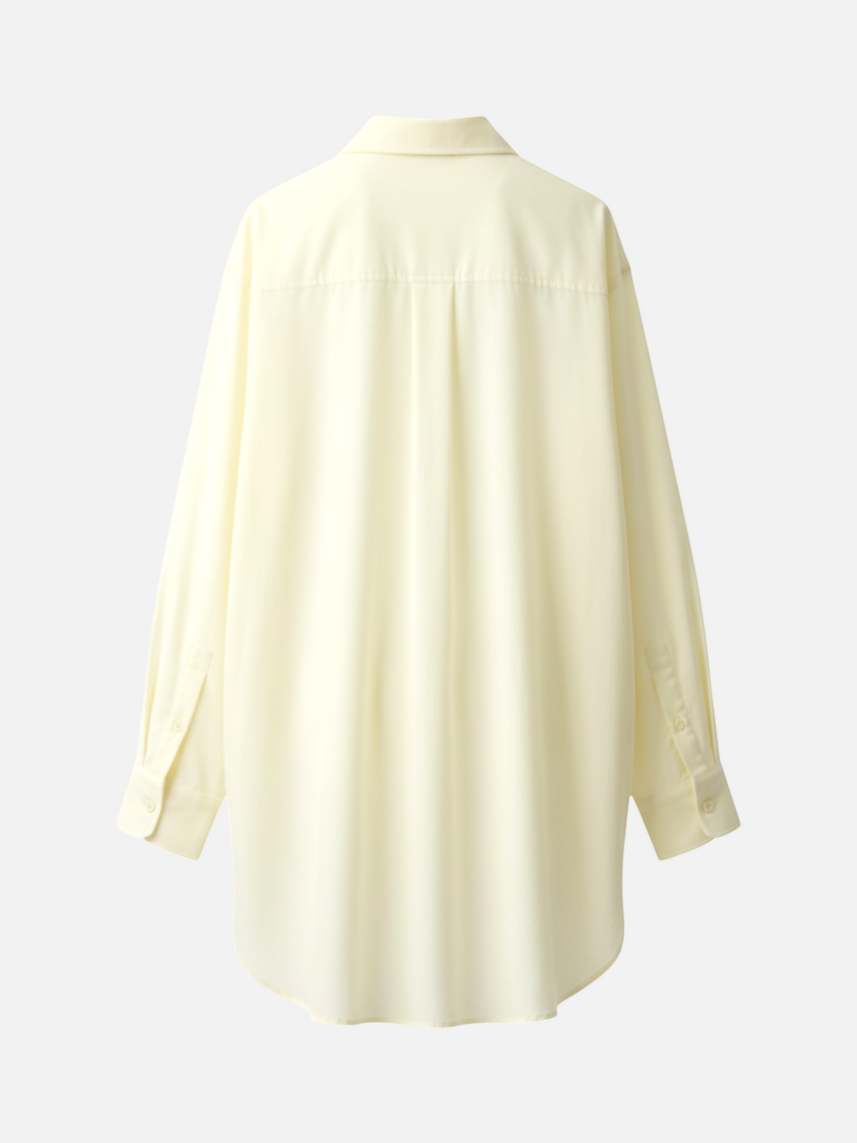 vaneum officialのオフホワイトのコットン100%オーバーサイズシャツ、背面のデザイン