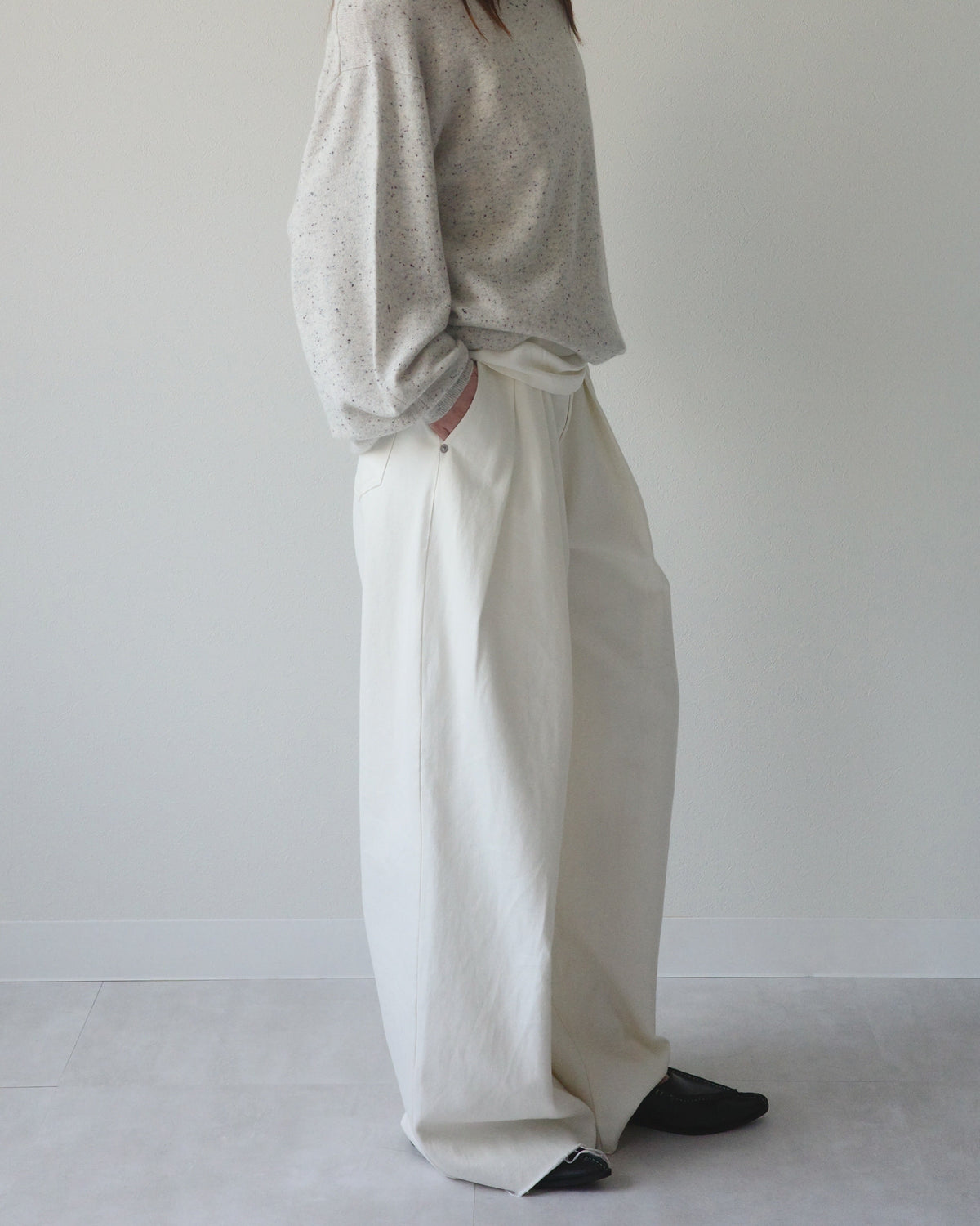 Denim tuck pants