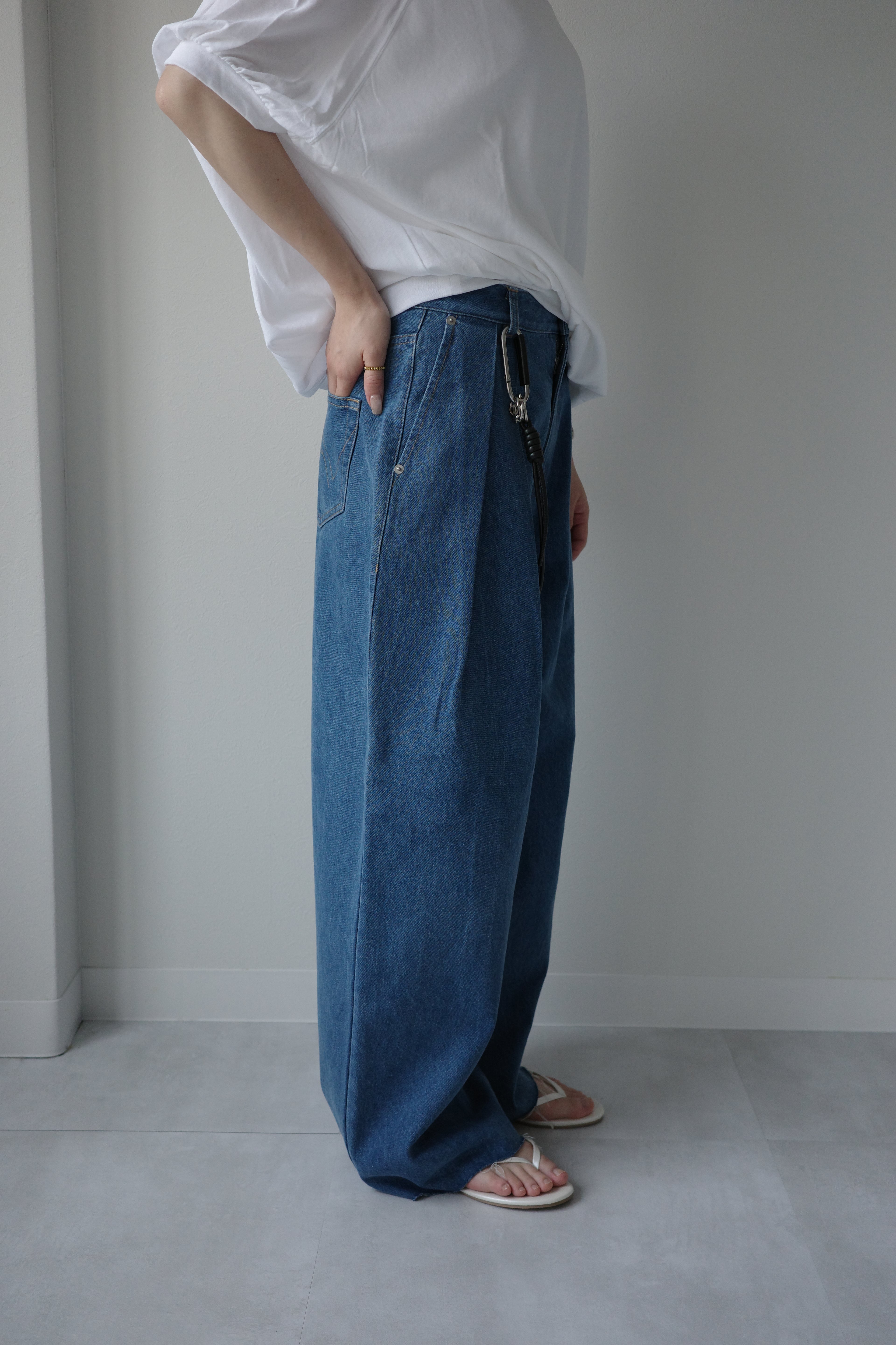denim tuck pants