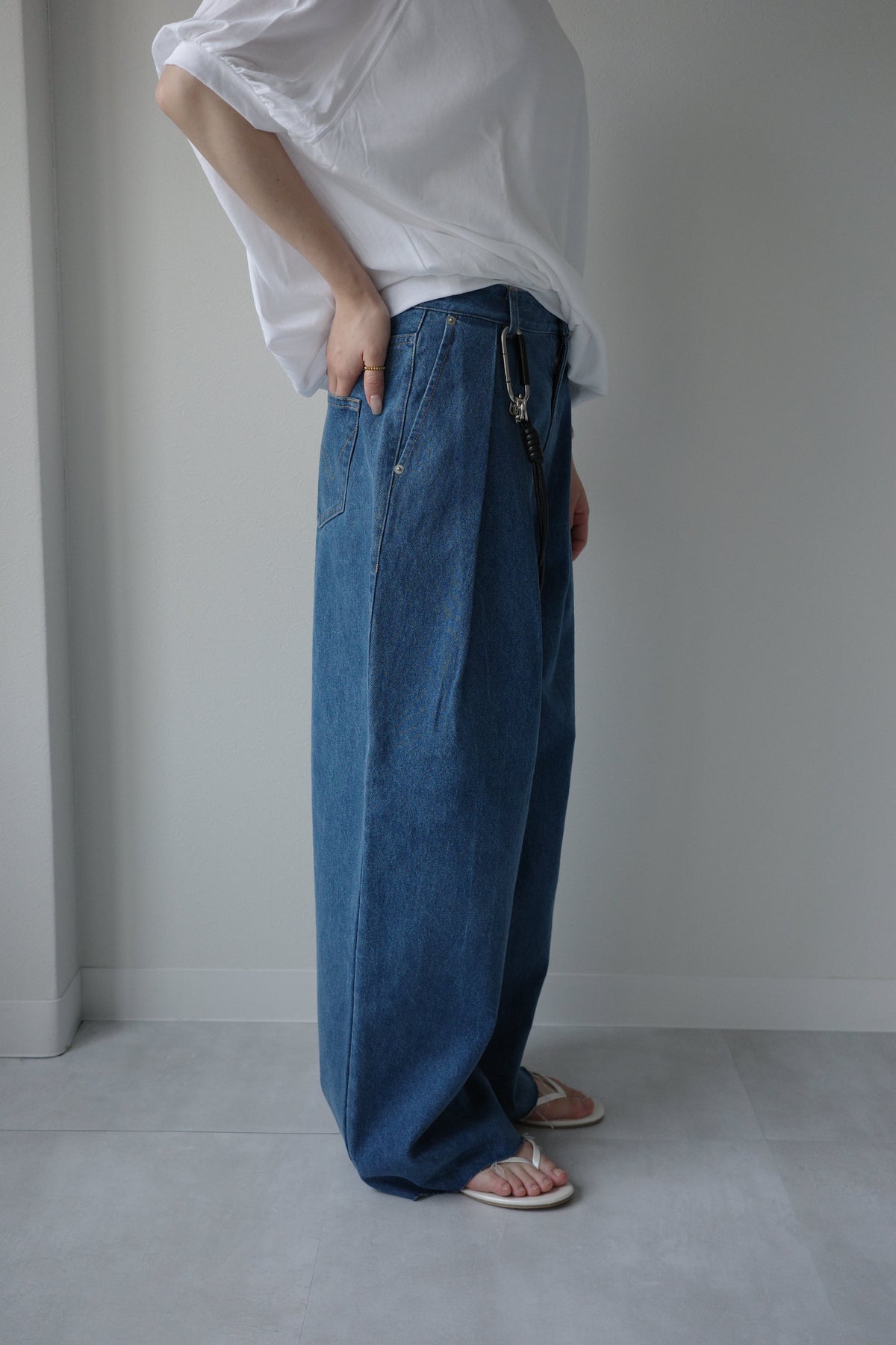 Denim tuck pants